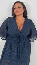CurveWow Flared Sleeve Maxi Dress Navy Spot