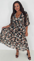 CurveWow Flared Sleeve Maxi Dress Black Floral
