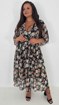 CurveWow Flared Sleeve Maxi Dress Black Floral