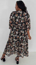 CurveWow Flared Sleeve Maxi Dress Black Floral