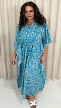 CurveWow Cotton Maxi Kaftan Blue Leaf