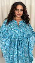 CurveWow Cotton Maxi Kaftan Blue Leaf