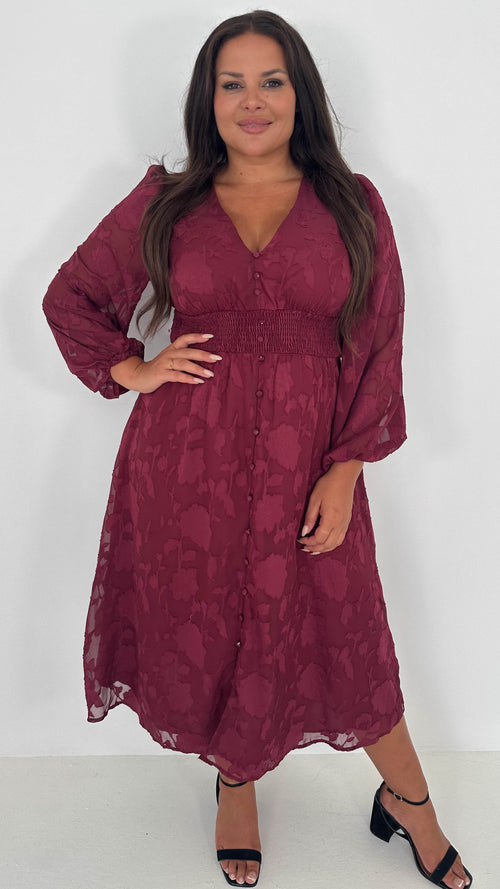 CurveWow Davore V-Neck Button Front Dress Wine