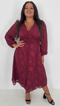 CurveWow Davore V-Neck Button Front Dress Wine