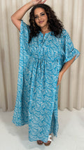 CurveWow Cotton Maxi Kaftan Blue Leaf