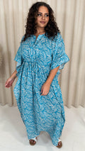CurveWow Cotton Maxi Kaftan Blue Leaf