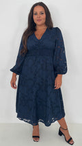 CurveWow Davore V-Neck Button Front Dress Navy