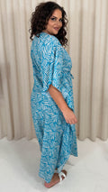 CurveWow Cotton Maxi Kaftan Blue Leaf