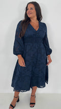 CurveWow Davore V-Neck Button Front Dress Navy