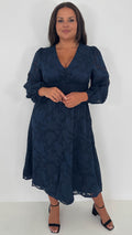 CurveWow Davore V-Neck Button Front Dress Navy