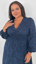 CurveWow Davore V-Neck Button Front Dress Navy