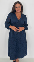 CurveWow Davore V-Neck Button Front Dress Navy