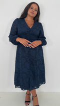 CurveWow Davore V-Neck Button Front Dress Navy