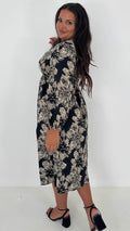 CurveWow Lace Trim Midi Dress Black Floral