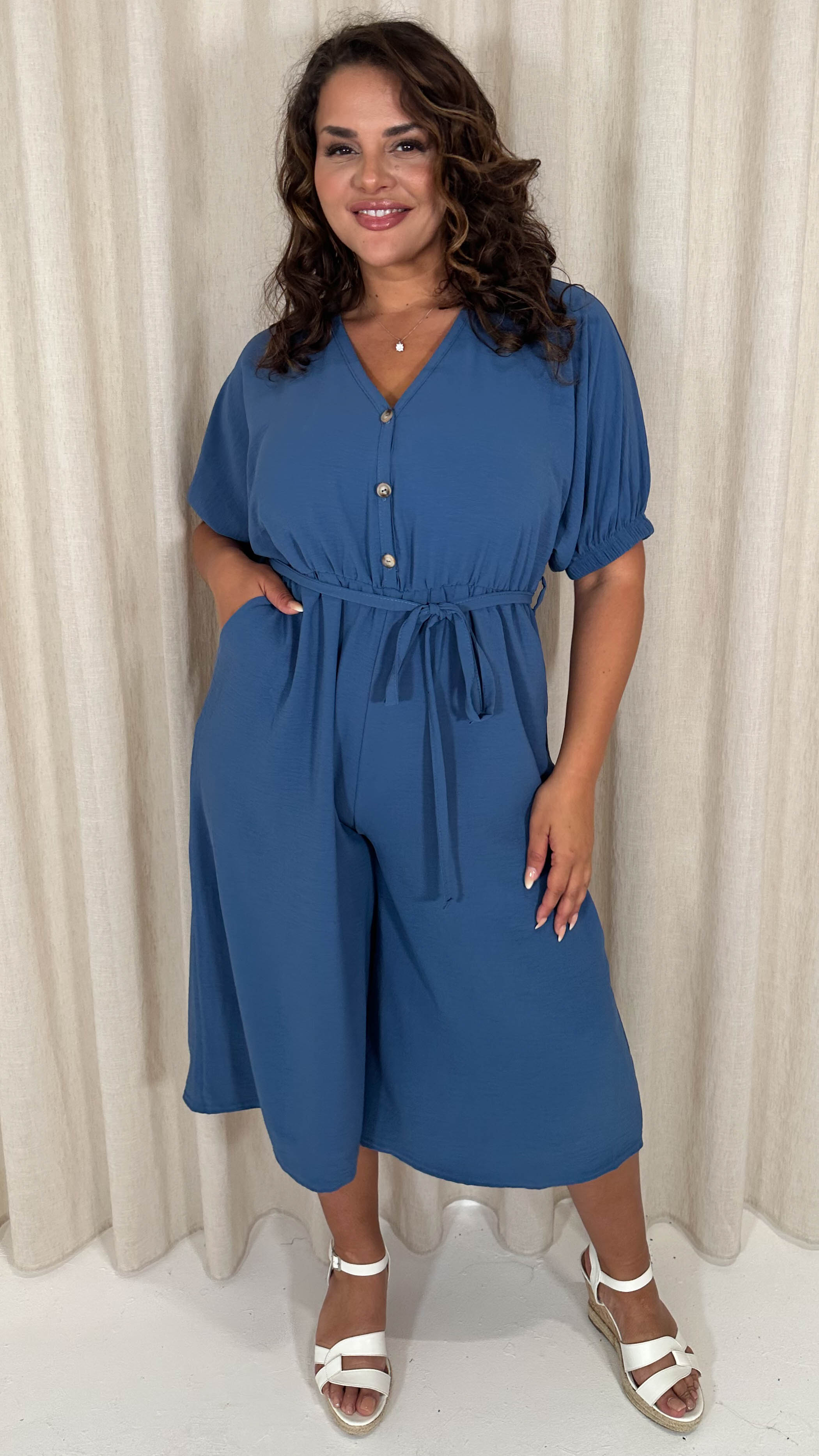 CurveWow Elasticated Cuff Culotte Jumpsuit Indigo