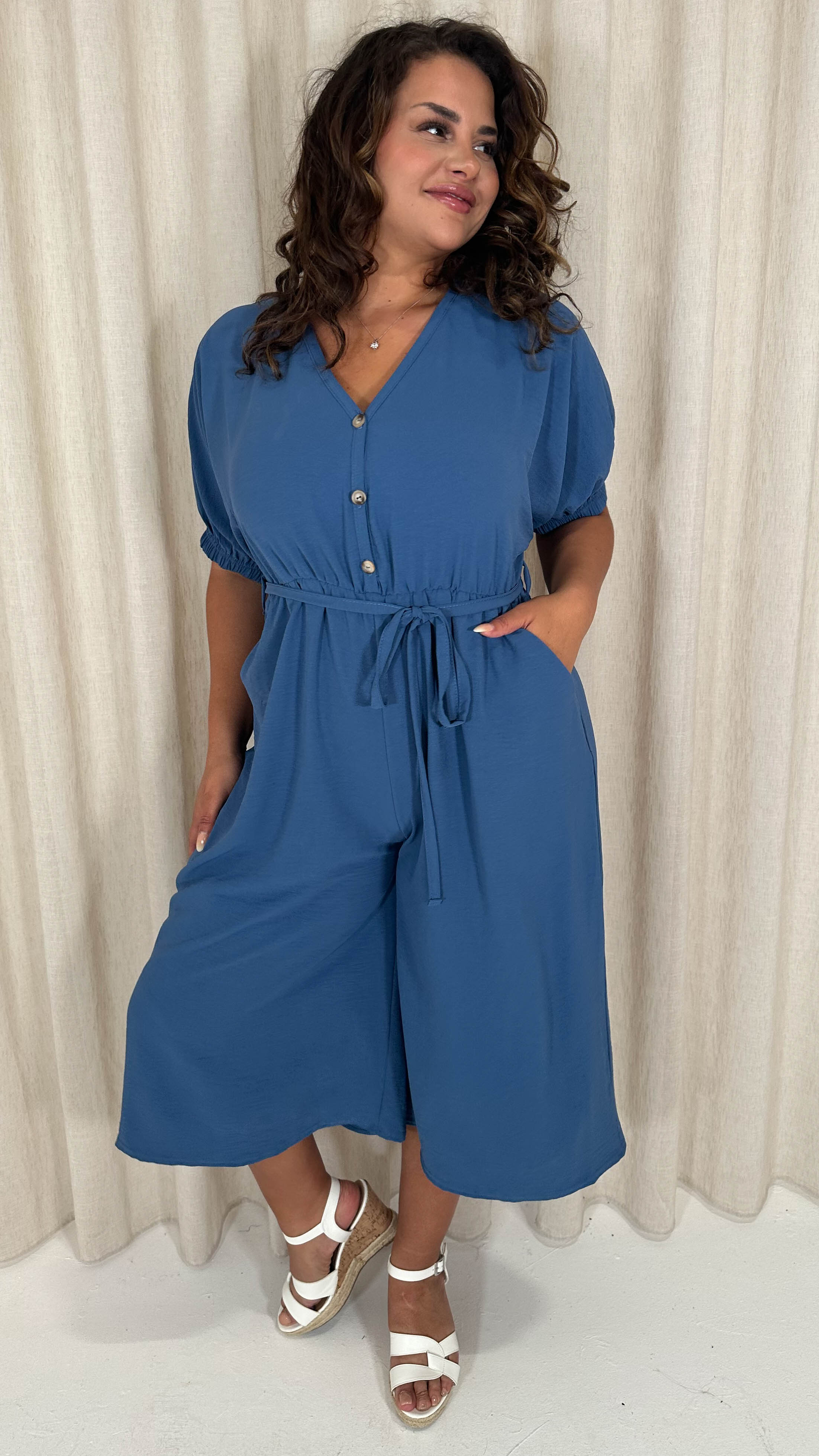 CurveWow Elasticated Cuff Culotte Jumpsuit Indigo