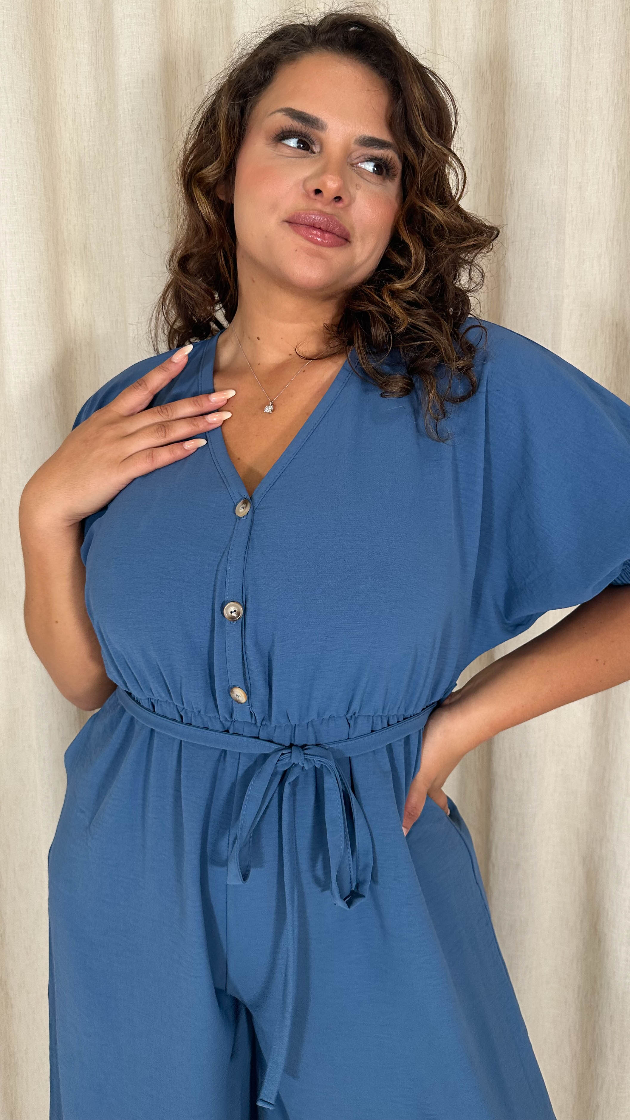 CurveWow Elasticated Cuff Culotte Jumpsuit Indigo