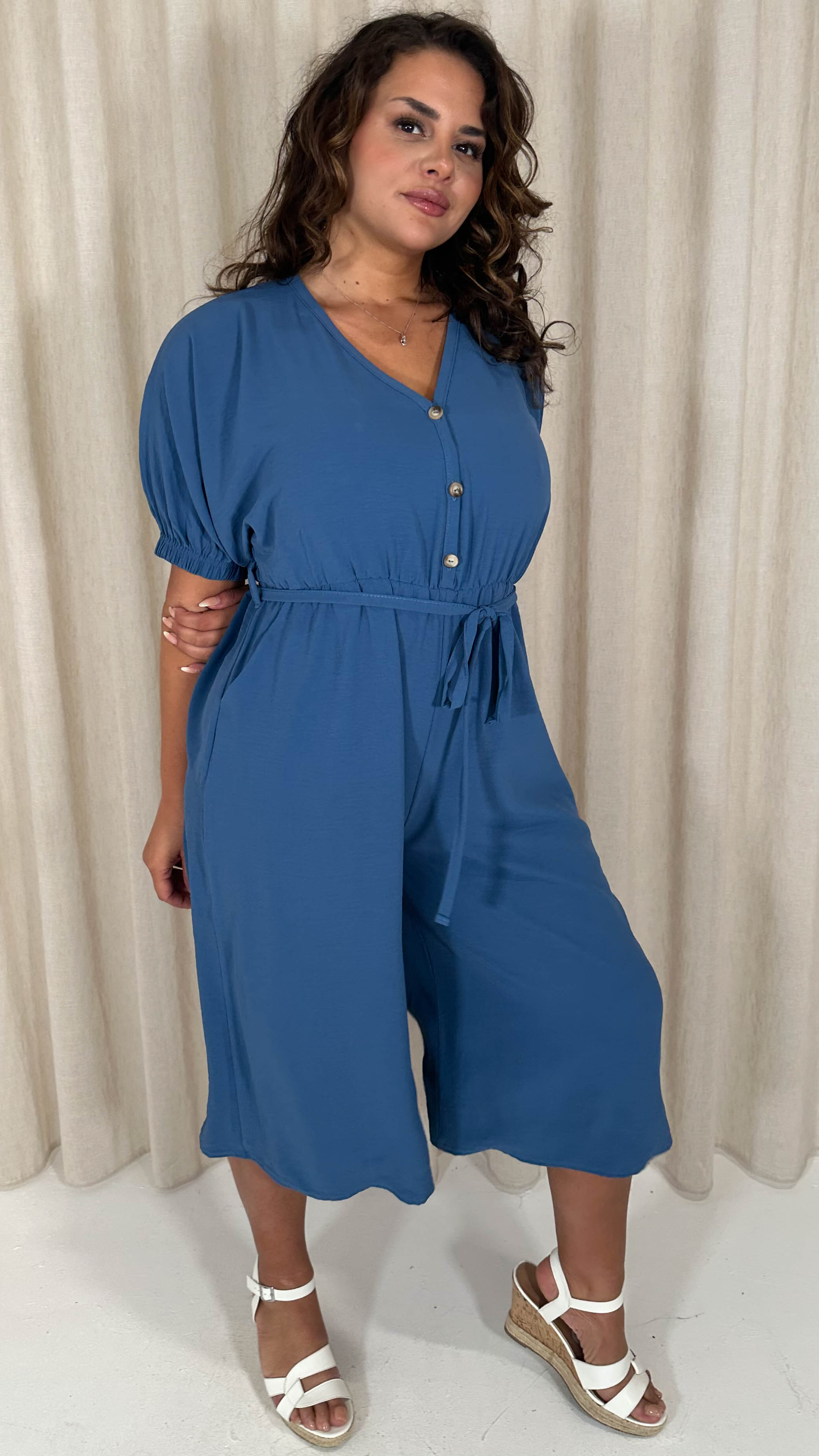 CurveWow Elasticated Cuff Culotte Jumpsuit Indigo