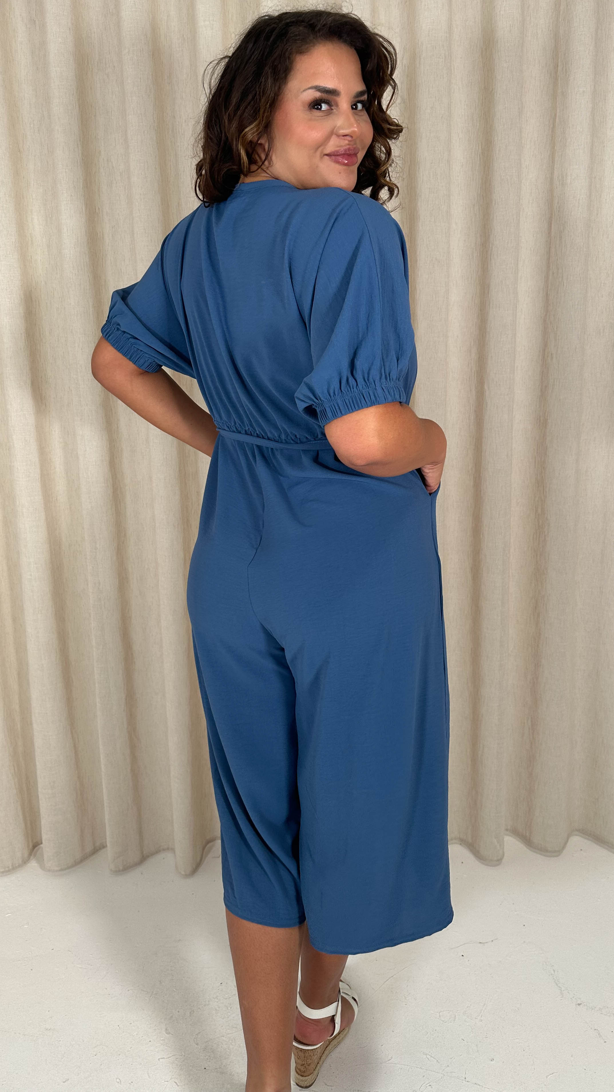 CurveWow Elasticated Cuff Culotte Jumpsuit Indigo