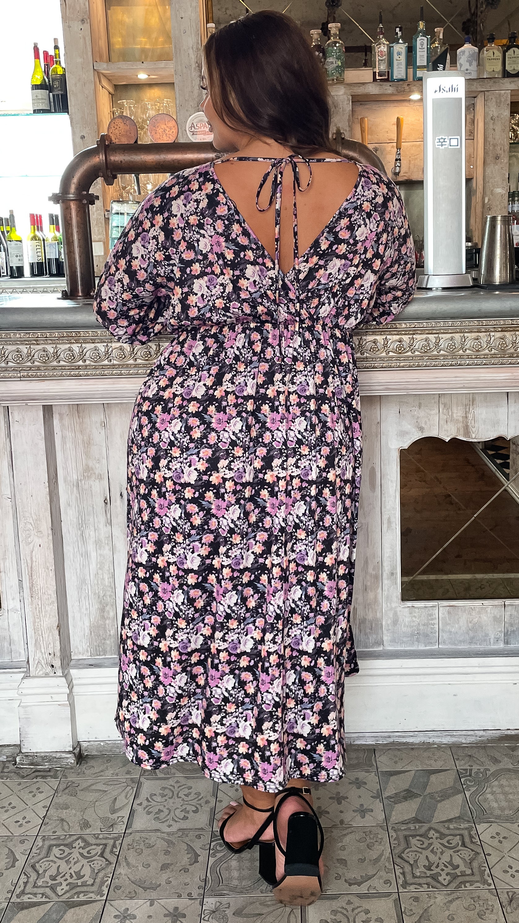 CurveWow Long Sleeve Tie Back Wrap Dress Floral