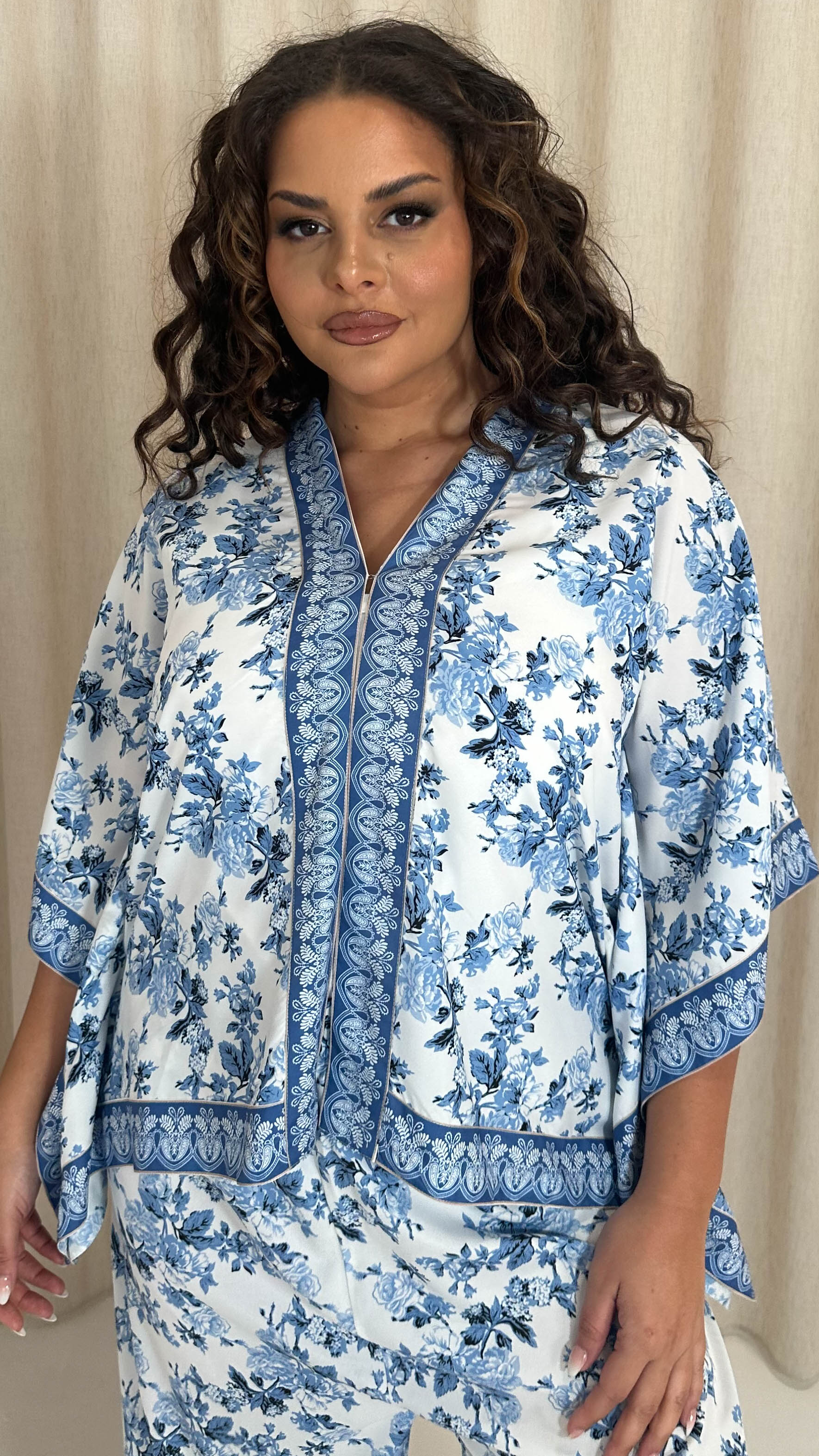 CurveWow Printed Kaftan Top Blue Oriental