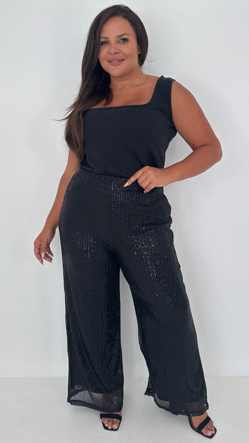 CurveWow Sequin Wide Leg Trouser Black