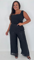 CurveWow Sequin Wide Leg Trouser Black