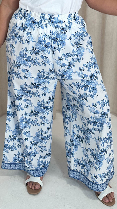 CurveWow Printed Wide Leg Trouser Blue Oriental
