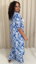 CurveWow 3/4 Sleeve Longline Kimono Blue Tropical