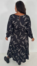 CurveWow V-Neck Midi Dress Black & Nude Print