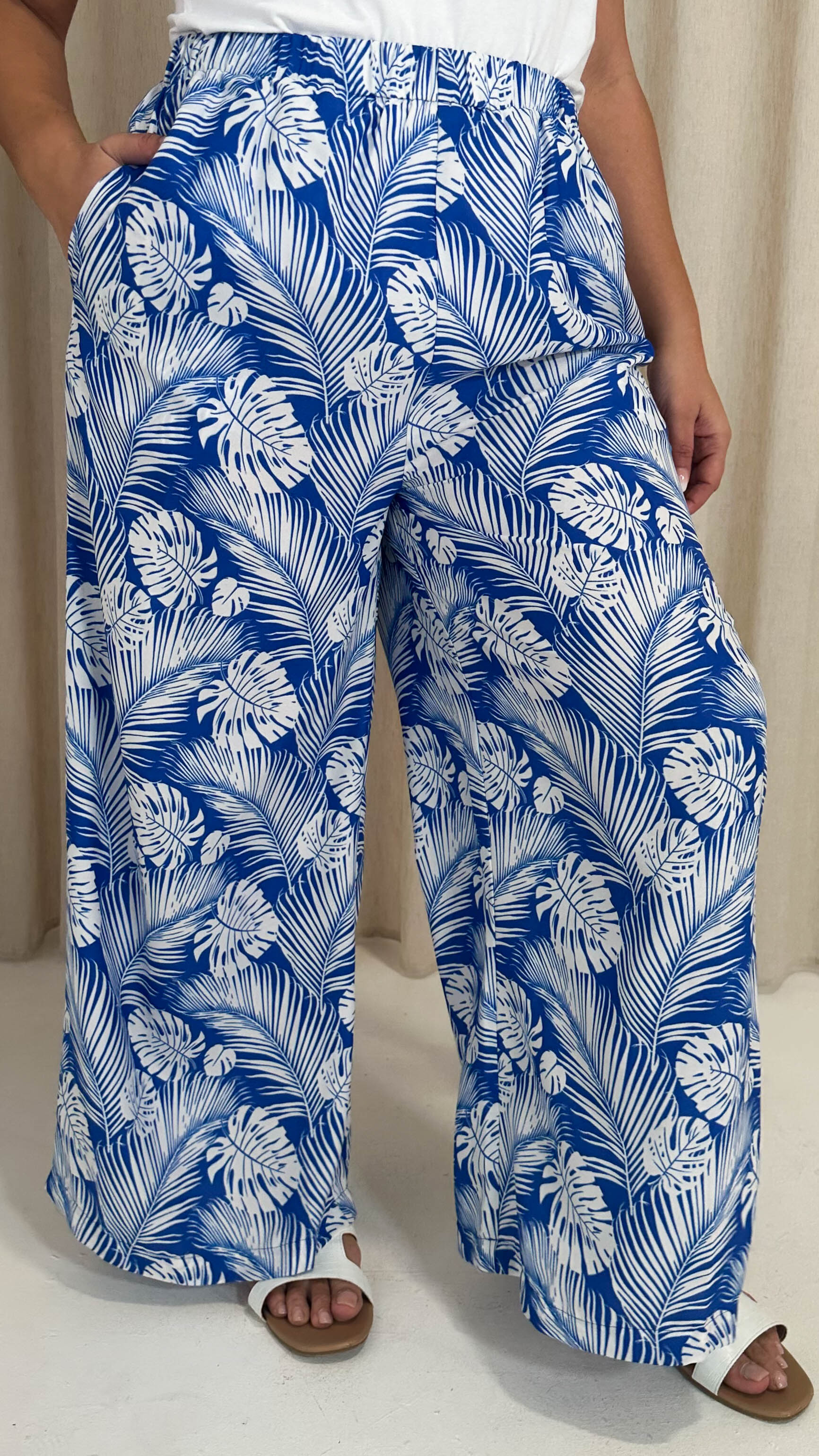 CurveWow Wideleg Trouser Blue Tropical