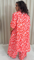 CurveWow 3/4 Sleeve Longline Kimono Red Floral