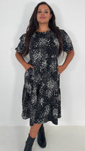 CurveWow Printed Midi Smock Dress Black Spot
