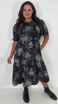 CurveWow Printed Midi Smock Dress Black Spot