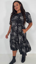 CurveWow Printed Midi Smock Dress Black Spot
