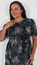 CurveWow Printed Midi Smock Dress Black Spot
