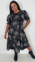 CurveWow Printed Midi Smock Dress Black Spot