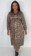 CurveWow Lace Trim Midi Dress Leopard Print