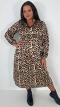 CurveWow Lace Trim Midi Dress Leopard Print