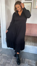 CurveWow Collared Button Smock Dress Black