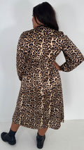 CurveWow Lace Trim Midi Dress Leopard Print