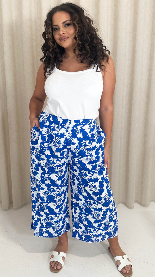 CurveWow Woven Wide Leg Culottes Blue Floral