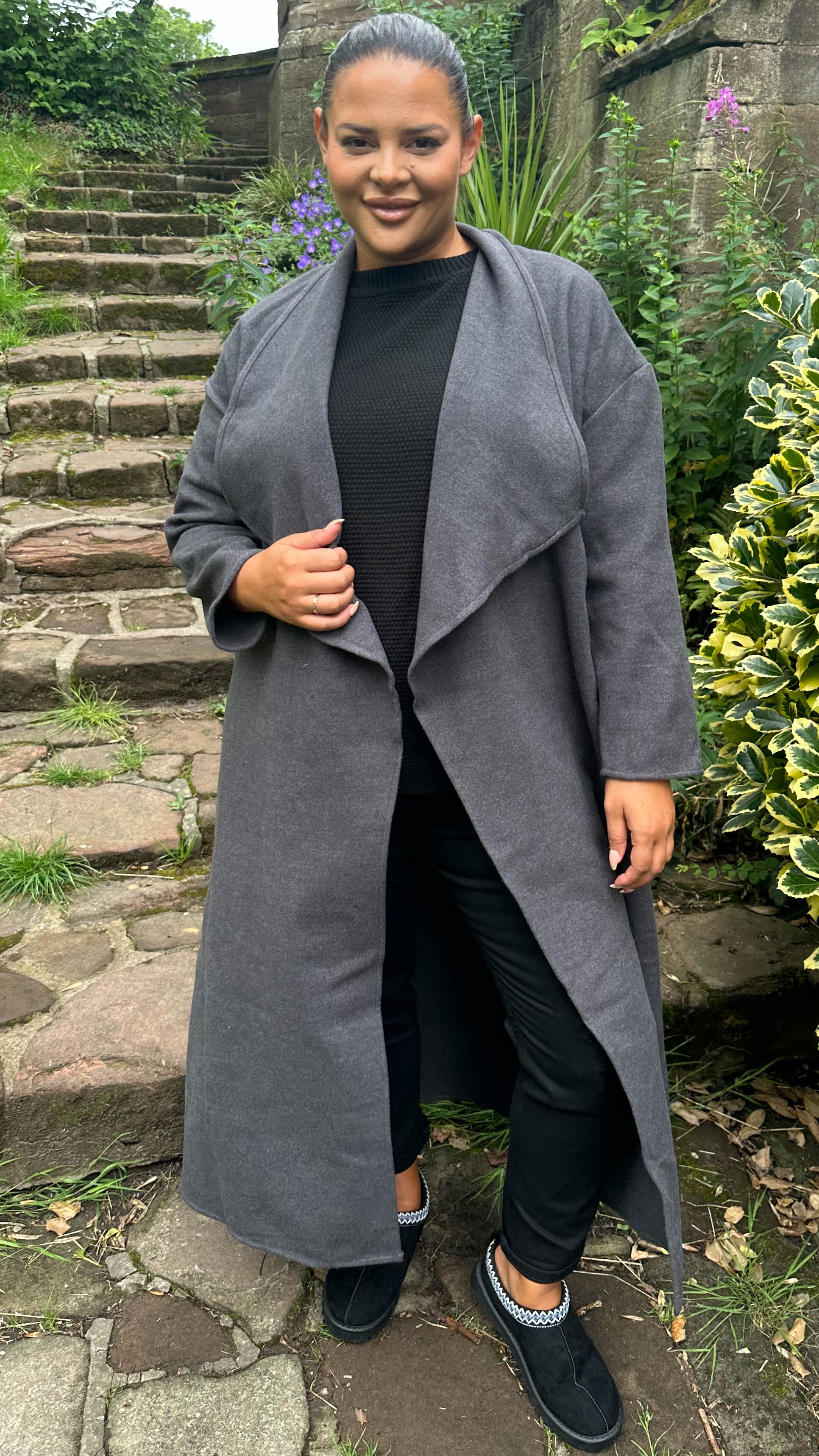 CurveWow Waterfall Maxi Coat Charcoal Grey