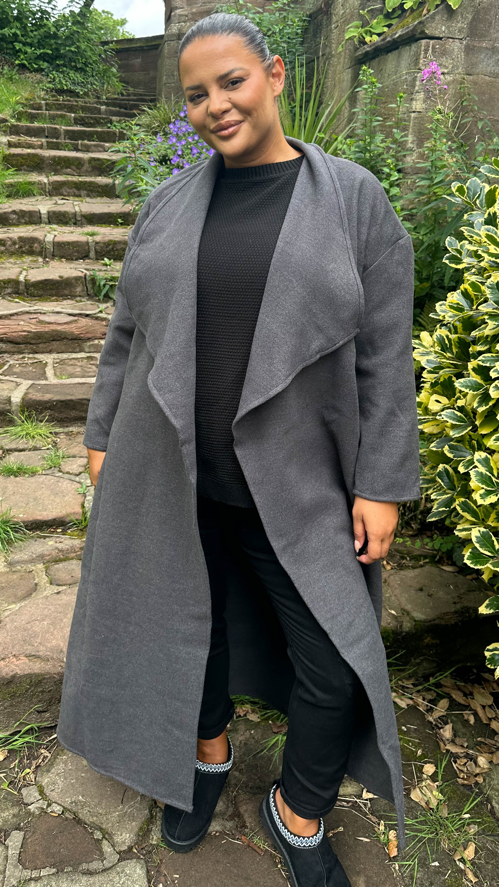 CurveWow Waterfall Maxi Coat Charcoal Grey