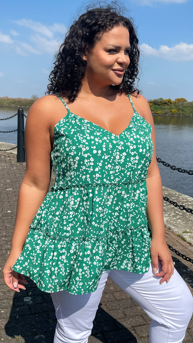 CurveWow V-neck Cami Top Green Floral