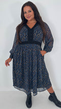 CurveWow Button Front Midi Dress Blue Animal Print