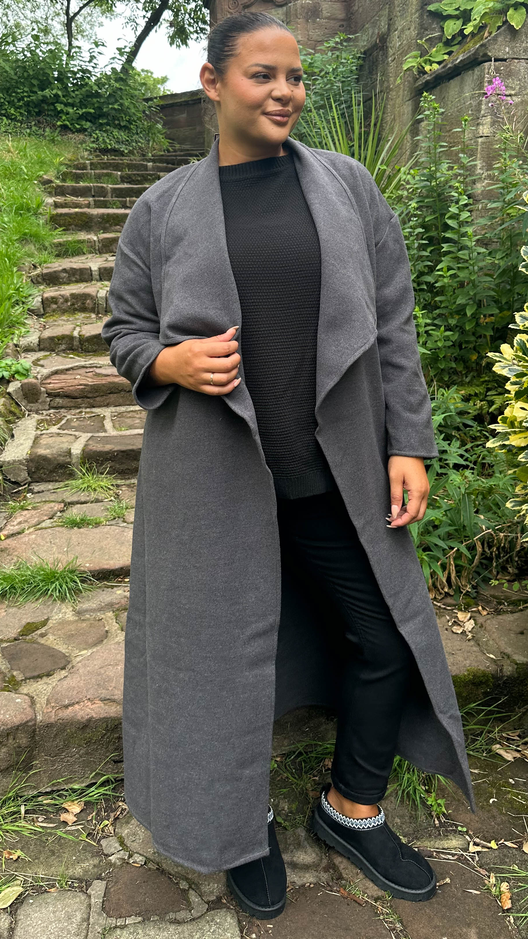 CurveWow Waterfall Maxi Coat Charcoal Grey