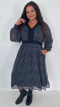 CurveWow Button Front Midi Dress Blue Animal Print