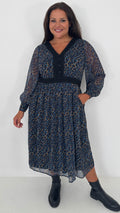 CurveWow Button Front Midi Dress Blue Animal Print