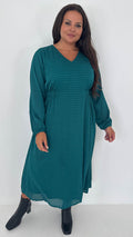 CurveWow Textured Vneck Dress Forest Green
